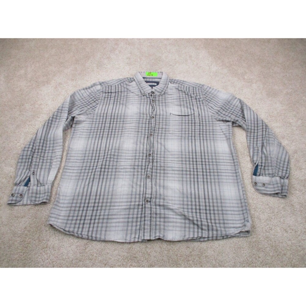 32 Bar Blues Shirt Mens Extra Large XL Gray Plaid Long Sleeve Casual Button Up